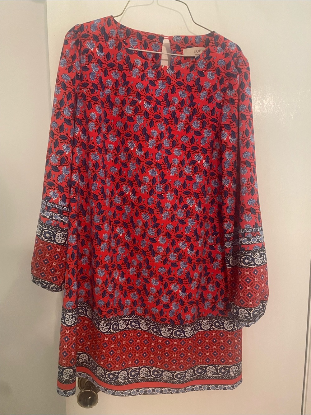 Loft Red Floral Boho Shift Dress